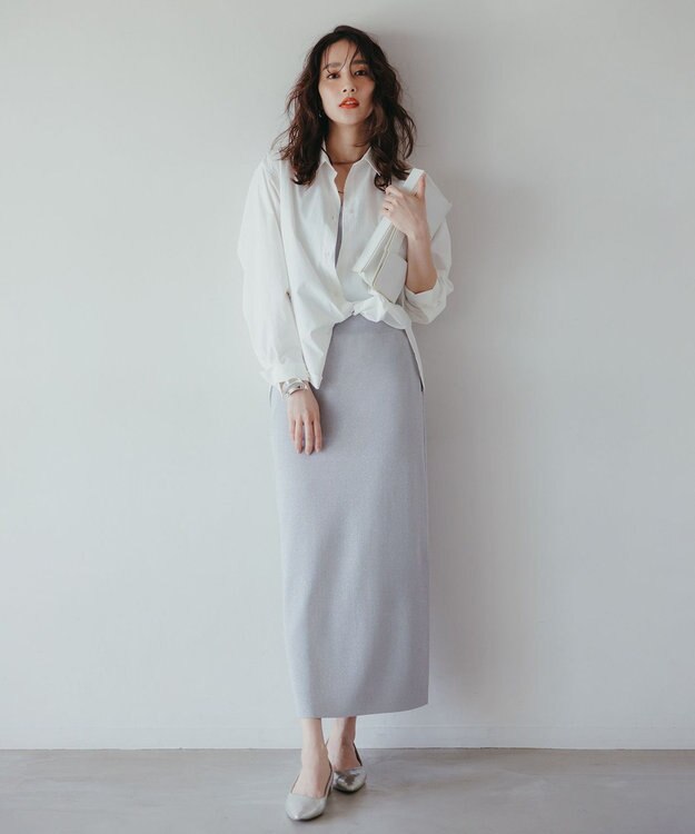 UNFILO 【MAG×スタイリストコラボ】イージーケアシャツ×ラメIラインスカート オフ×シルバー