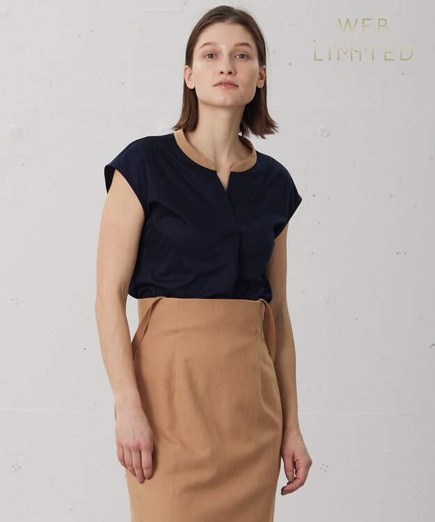 BEIGE， 【WEB限定】AUBIN / バイカラートップス Navy × Camel