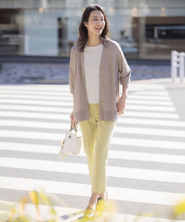 J.PRESS LADIES 【WEB限定カラーあり・洗える】セルロースリネンストレッチ テーパード パンツ イエロー系