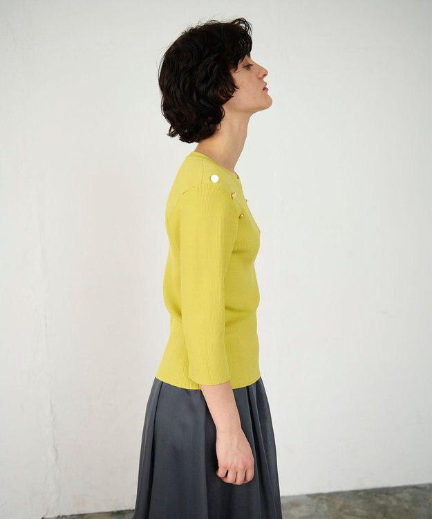 GRACE CONTINENTAL メタル釦リブニットトップ イエロー