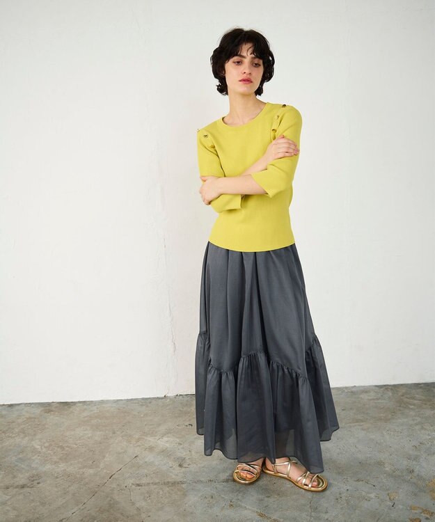 GRACE CONTINENTAL メタル釦リブニットトップ イエロー