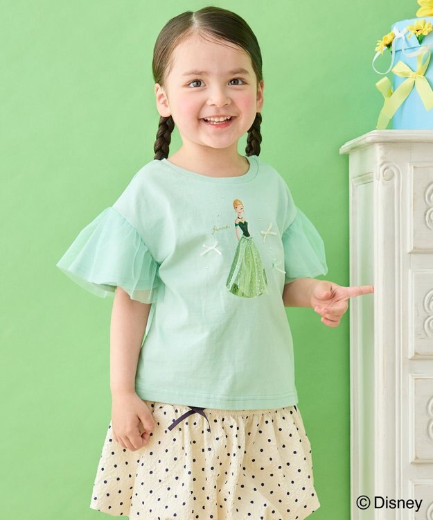 ANY KIDS 【ディズニー/FROZEN】【綿100%】袖チュール Tシャツ ミント（「アナ」）