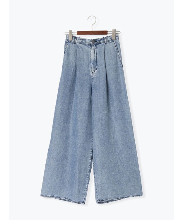 Te chichi ウォッシュデニムライクタックワイドパンツ(セットアップ可) ネイビー