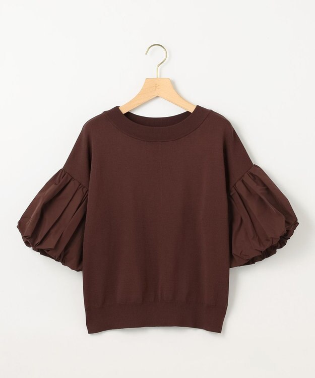 組曲 ストレッチクリアパフ袖 ニット ブラウン系