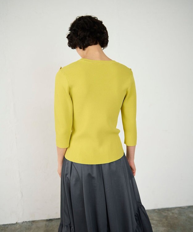 GRACE CONTINENTAL メタル釦リブニットトップ イエロー