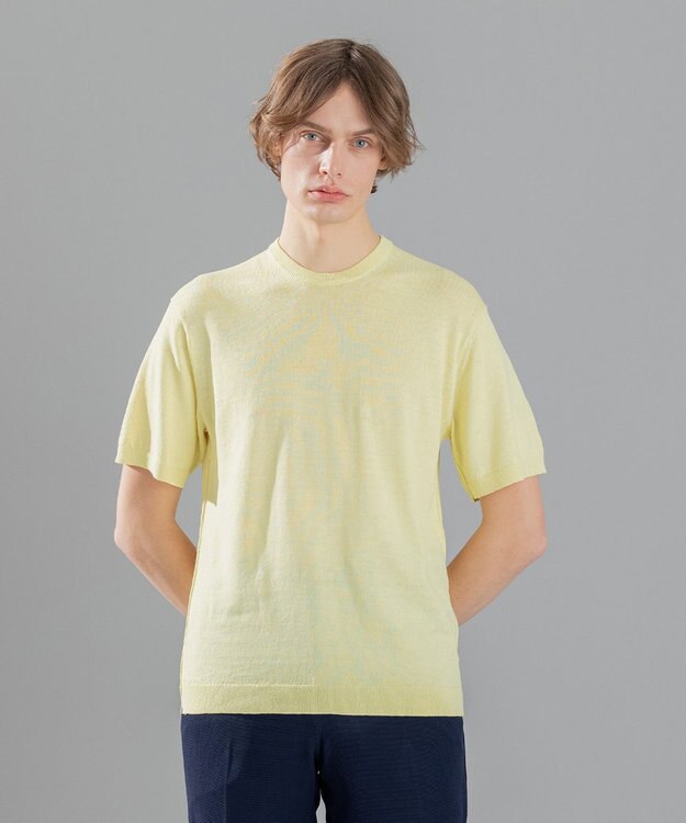 JOSEPH HOMME リネンナイロンプレーン　半袖クルーネックニット イエロー系