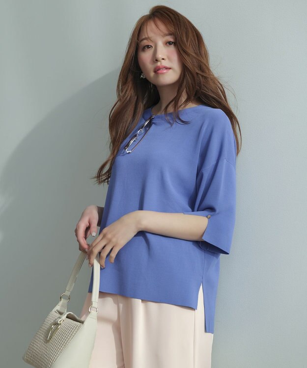 ANY SIS 【アイスタッチ】ボートネックニット プルオーバー ブルー