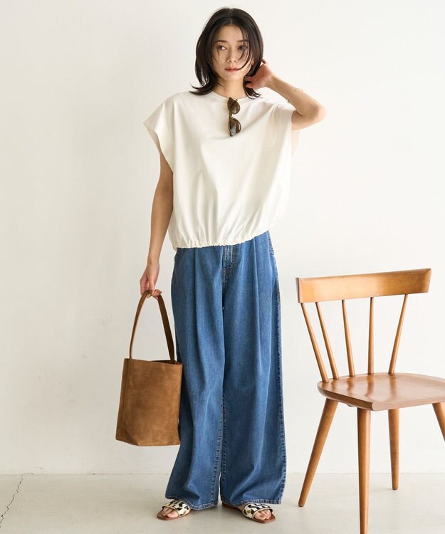 UNFILO L UNFILO DENIM LIGHT タックワイドパンツ ブルー