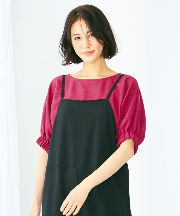ANY 【洗える】デザインスリーブとろみ ブラウス バーガンディ