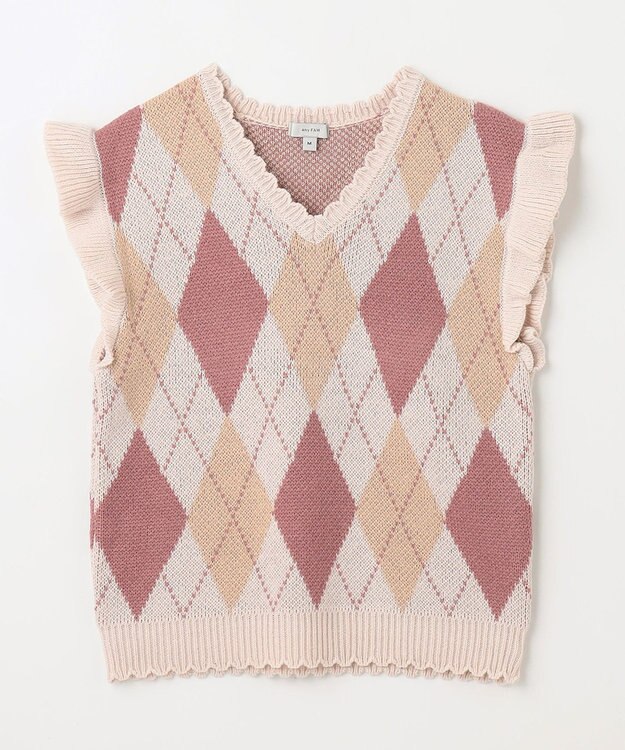 ANY KIDS アーガイル ニット ベスト ピンクベージュ系