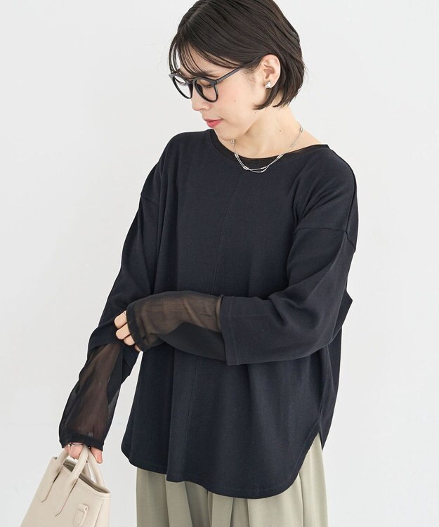 Green Parks 袖チュールリブプルオーバー Black
