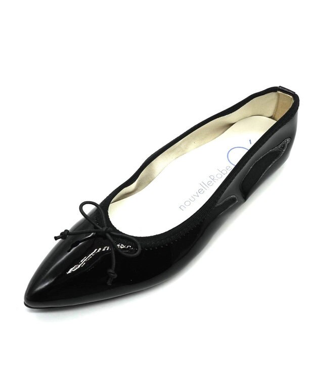 nouvelleRobe Oū 新色追加【本革・高反発】Pointed ポインテッドトゥ バレエシューズ ブラックエナメル