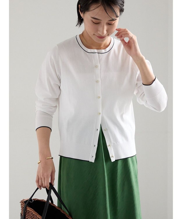 Te chichi 14G綿ポリクルーカーディガン オフホワイト
