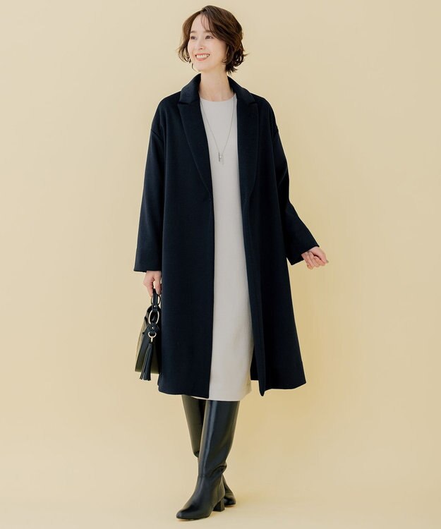 自由区 L 【WEB限定】ブラッシュドビーバー チェスターコート ネイビー系