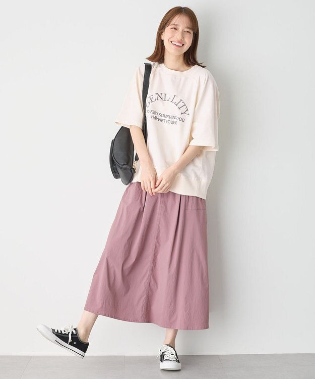 ANY 【ウエストゴム】ナイロンベイカーフレアスカート ピンク