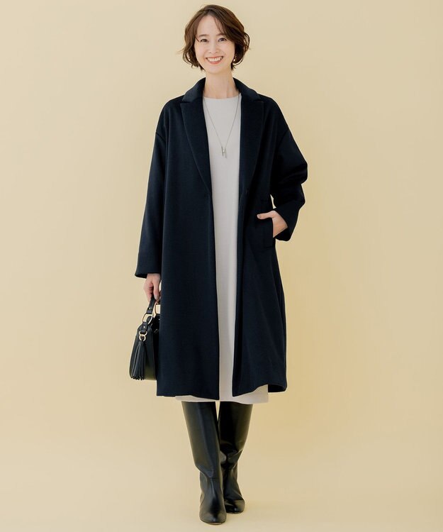 自由区 L 【WEB限定】ブラッシュドビーバー チェスターコート ネイビー系