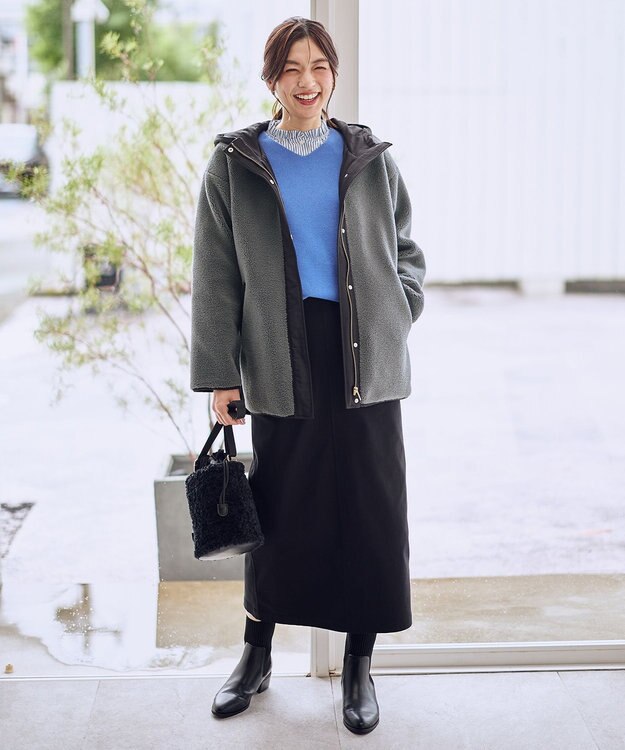 ANY 【LEE掲載】ボアコート チャコール×ブラック