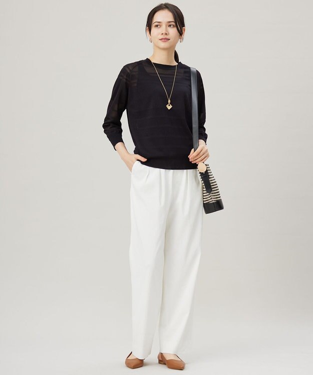 自由区 【ワコールコラボ】【洗える】シアーボーダー ニット ブラック