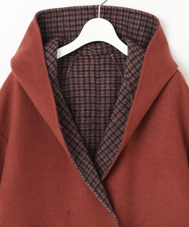 自由区 【リバーシブル】ウールリバー フード付きショートコート レッド系