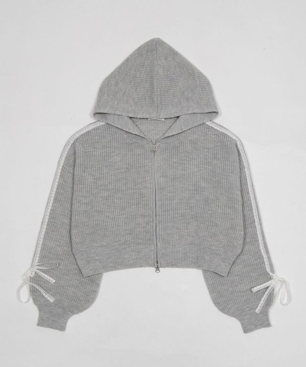 WEGO レースリボンニットパーカー 杢グレー