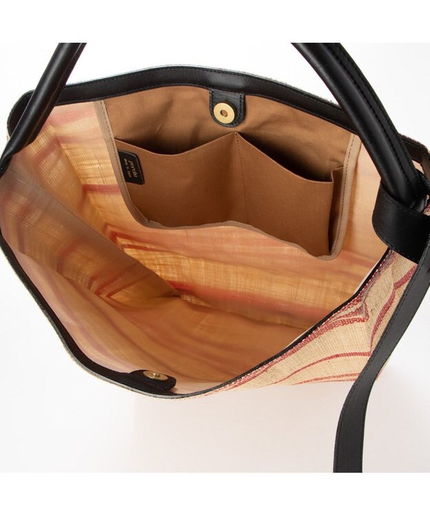 UNBILLION perche マダガスカルラフィアボーダーワンショルダー レッド