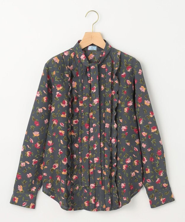 組曲 S カッティングローズプリント フリルブラウス ピンク系5