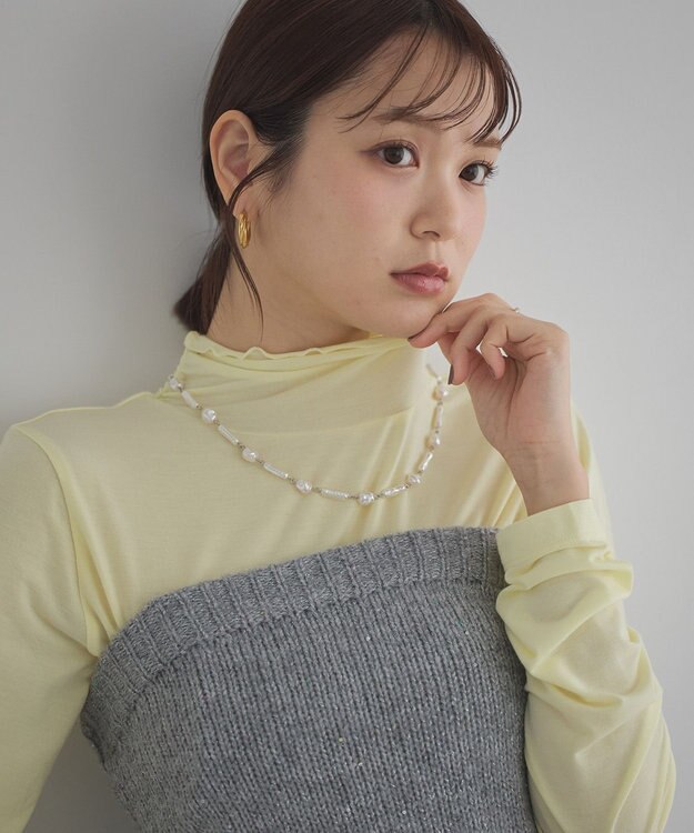 earth music&ecology 【吸湿発熱】あったかフェミニンインナー(シアーハイネック) Light Yellow