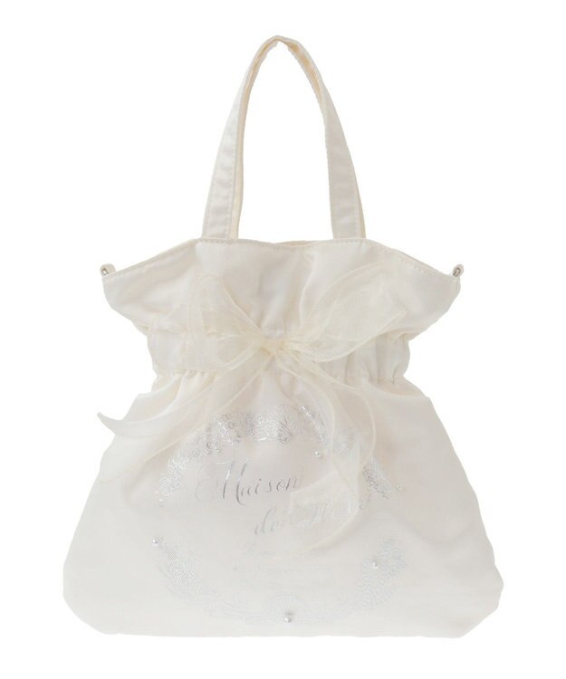 Maison de FLEUR シーシェルプリントリボン2Wayバッグ Ivory