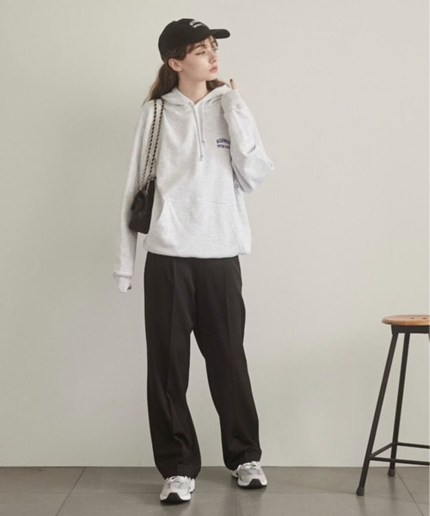 WEGO 【ANGIE VINTAGE】ワンポイント刺繍スウェットパーカー ライトグレー