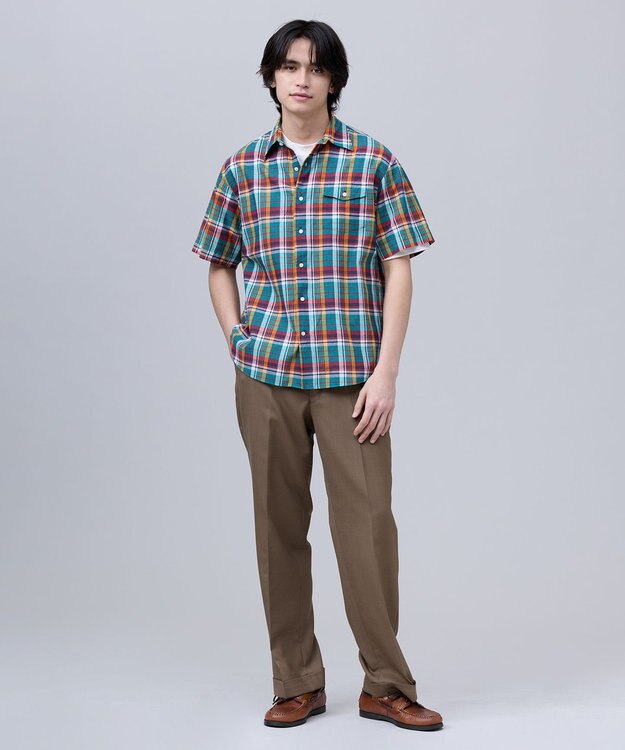 J.PRESS MEN 【J.PRESS ORIGINALS】Indian Madras Regular half Sleeve Shirt / Baggy-Fit グリーン系3