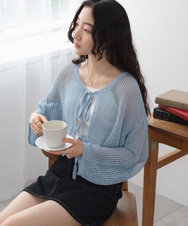 WEGO メッシュニットカーデ サックス