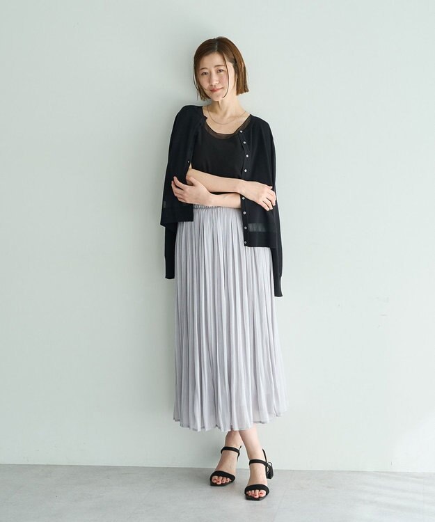 YECCA VECCA シャイニーサテンプリーツスカート Light Gray