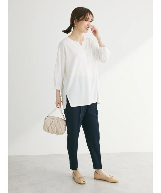 Green Parks バー付き７分袖ブラウソー Off White