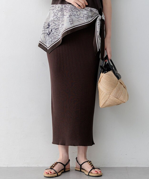 23区 【SLOW/一部店舗限定】ホールガーメント リブニット スカート ダークブラウン系