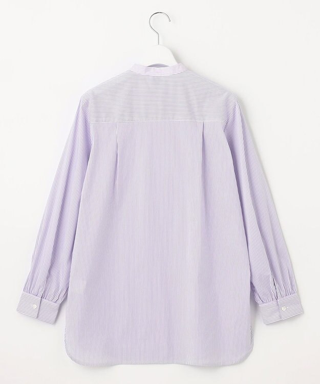 J.PRESS LADIES S 【洗える】 FAST コットンナイロン ストライプ バンドカラー ブラウス ふじ色系1