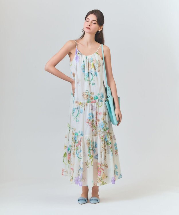 GRACE CONTINENTAL ボタニカルティアードドレス キナリ