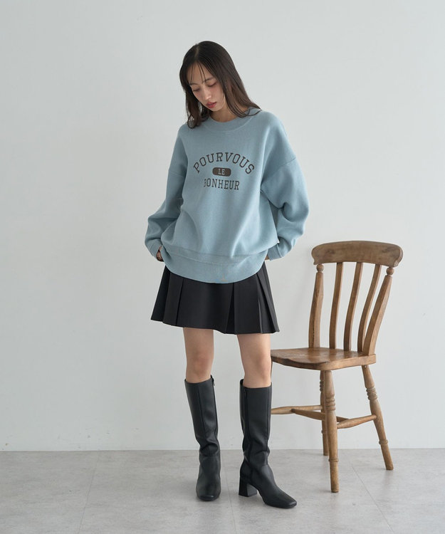 earth music&ecology 【洗濯機洗い可】スウェットライクロゴニットプルオーバー ライトブルー