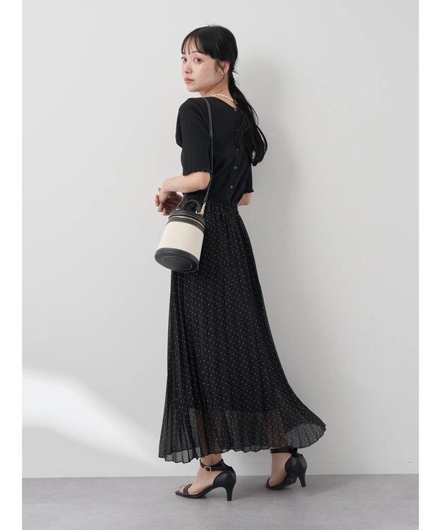 earth music&ecology ドットボタン５分袖リブプルオーバー Black