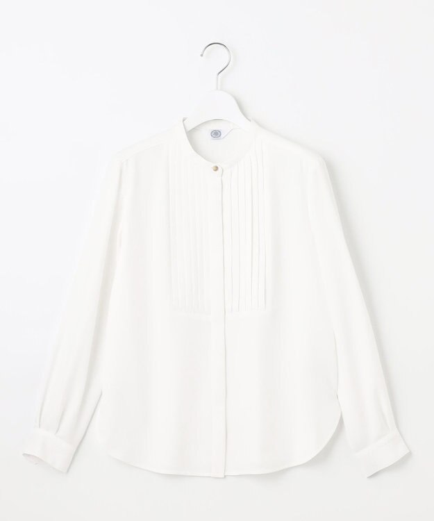 J.PRESS LADIES 【洗える】ヌーディスバックサテン バンドカラー ブラウス ホワイト系