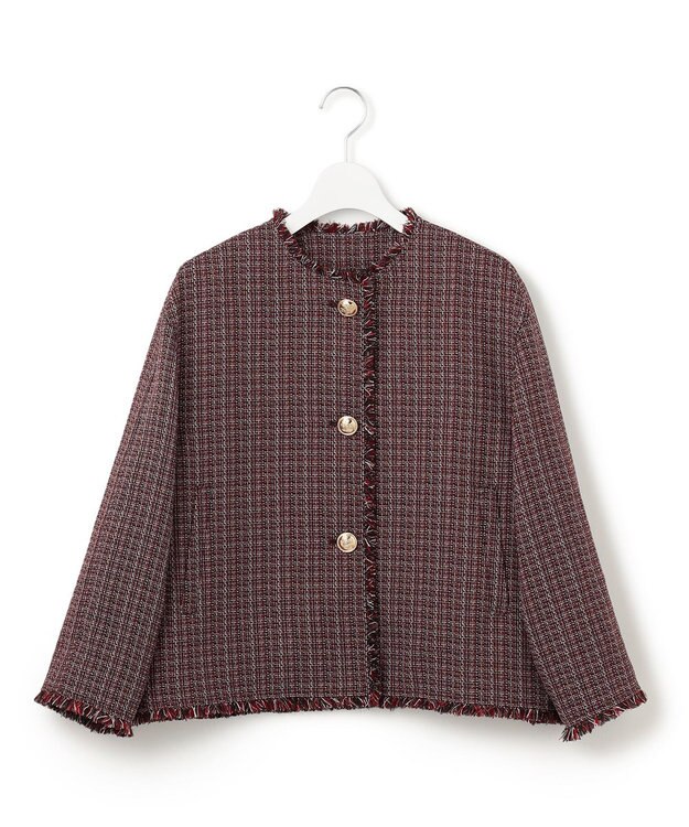 23区 S ツイーディーカラーミックス ノーカラー ジャケット レッドミックス