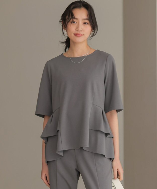組曲 【WEB限定】ジョーゼットジャージー ティアード ブラウス グレー系