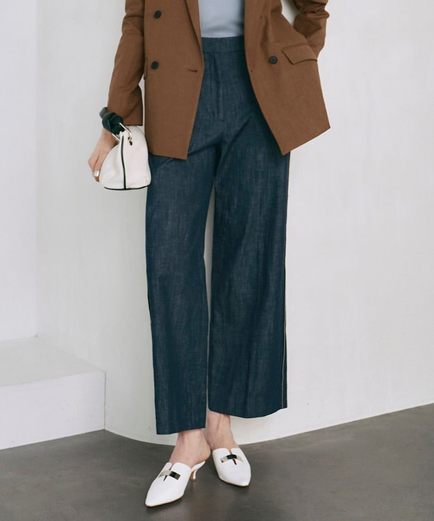 ICB 【洗える】 コットンリアクティブデニム ワイドストレートパンツ インディゴ系