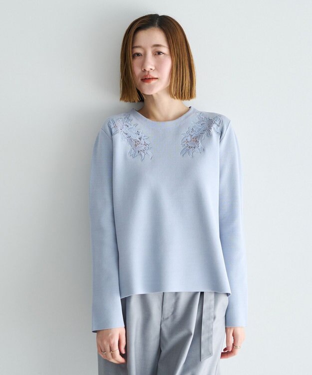 YECCA VECCA 2way襟付きレースニット Grayish Blue