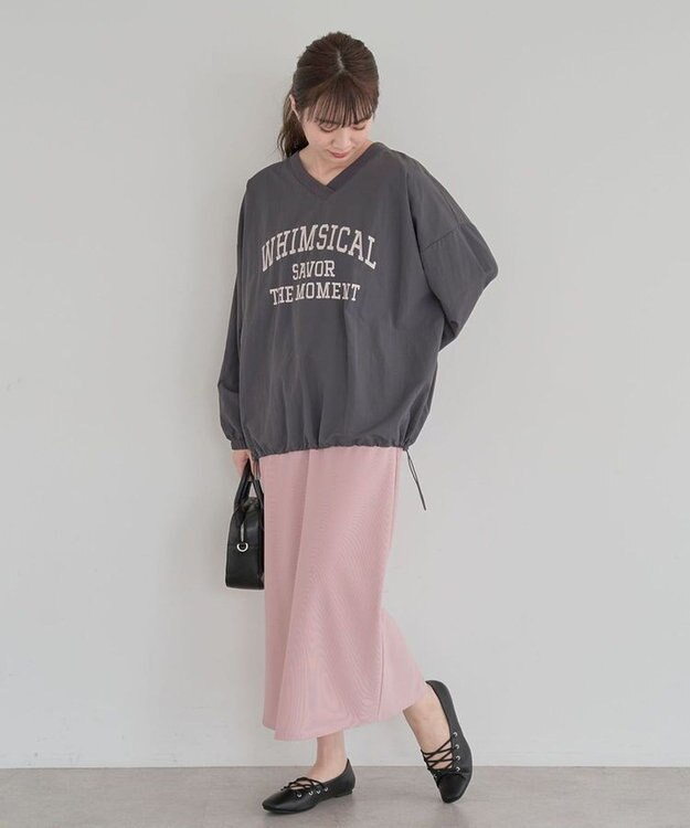 Green Parks ナイロンロゴＶネックプルオーバー Charcoal Gray