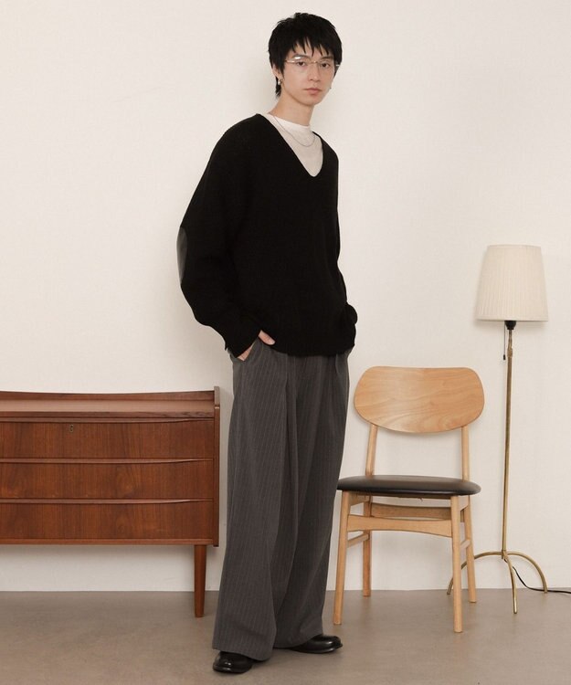 WEGO エルボーパッチVネックプルオーバー ブラック