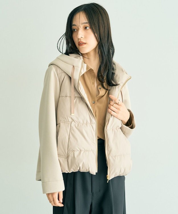 YECCA VECCA 中綿×カットボンディングZIPフーディー Gray Beige