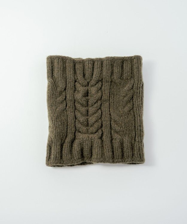 AND WOOL 〈上質な素材と手仕事から生まれた優しいニット〉メリノウール・ケーブル編みスヌード カーキ