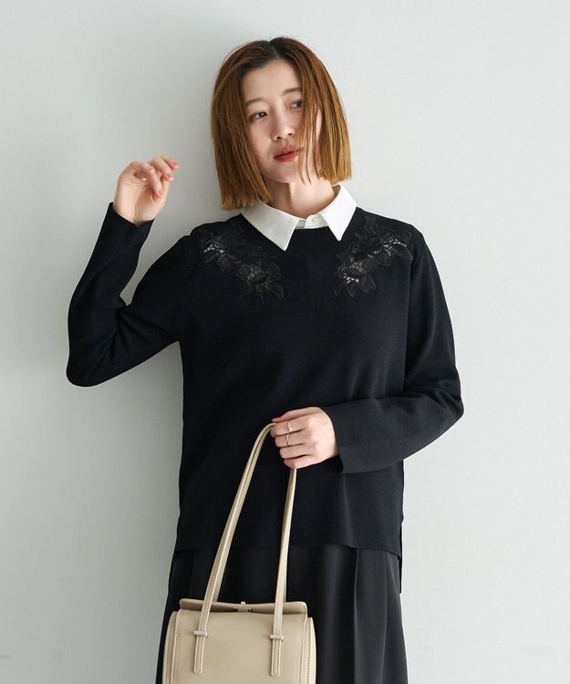 YECCA VECCA 2way襟付きレースニット Black
