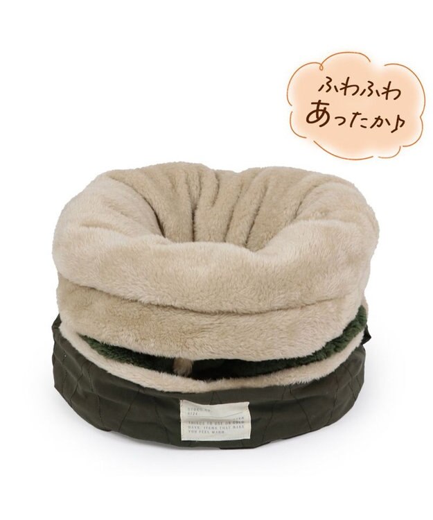 PET PARADISE ペットパラダイス 遠赤外線 寝袋  筒型《オニオン柄》 S カーキ