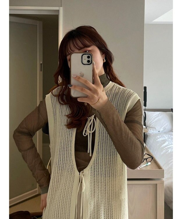 Green Parks 前後２Ｗａｙ　透かし柄ニットワンピース Ivory